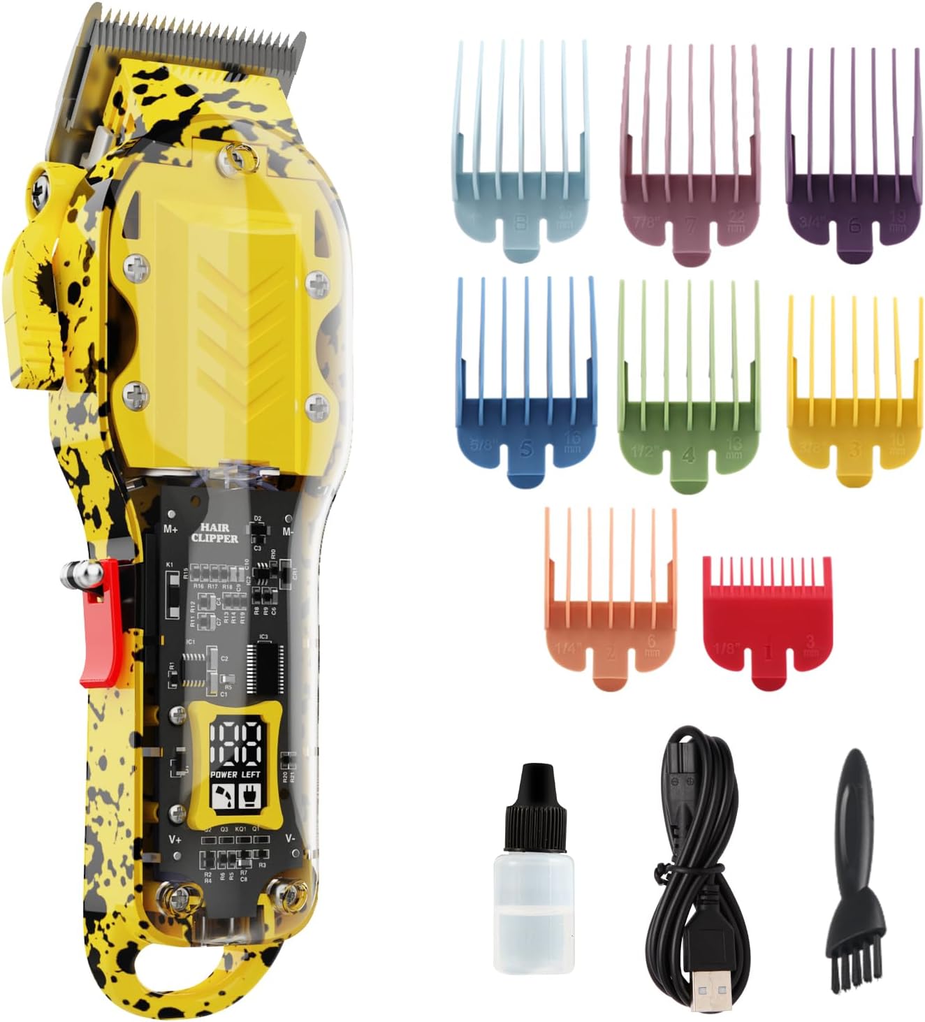 Professional Hair Clippers for Men - Cordless Barber Kit with LED Display | 8 Fade Taper Combs (Green)