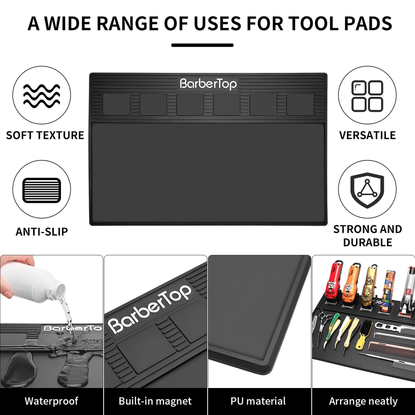 Magnetic Barber Mat with 6 Magnets - 19.3"x12.6" Non-Slip Tool Organizer for Clippers, Station Table Pad | Barber Mats for Grooming, Salon & Home Use