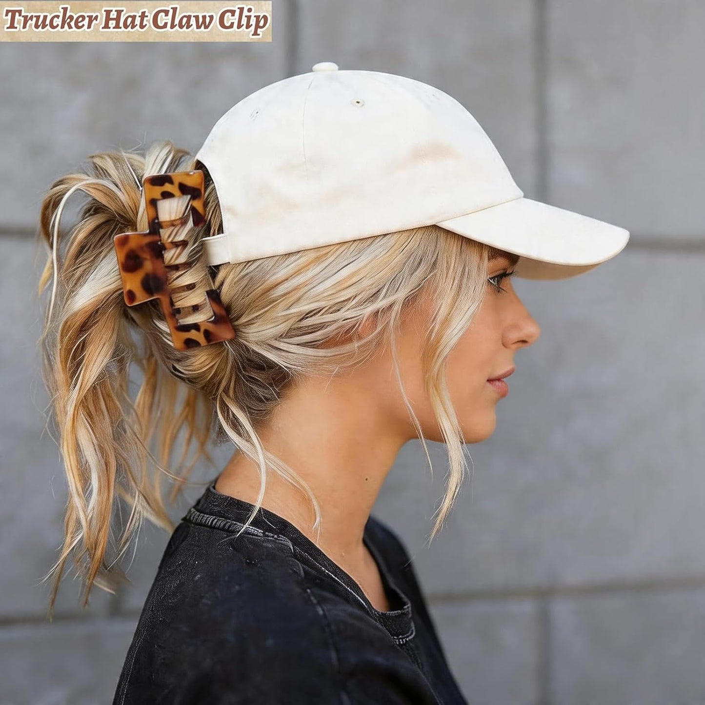 Hat-Friendly Claw Clips - 4 Pack Tortoise Shell Hair Clips for Baseball Caps | Strong Hold for Thick & Thin Hair