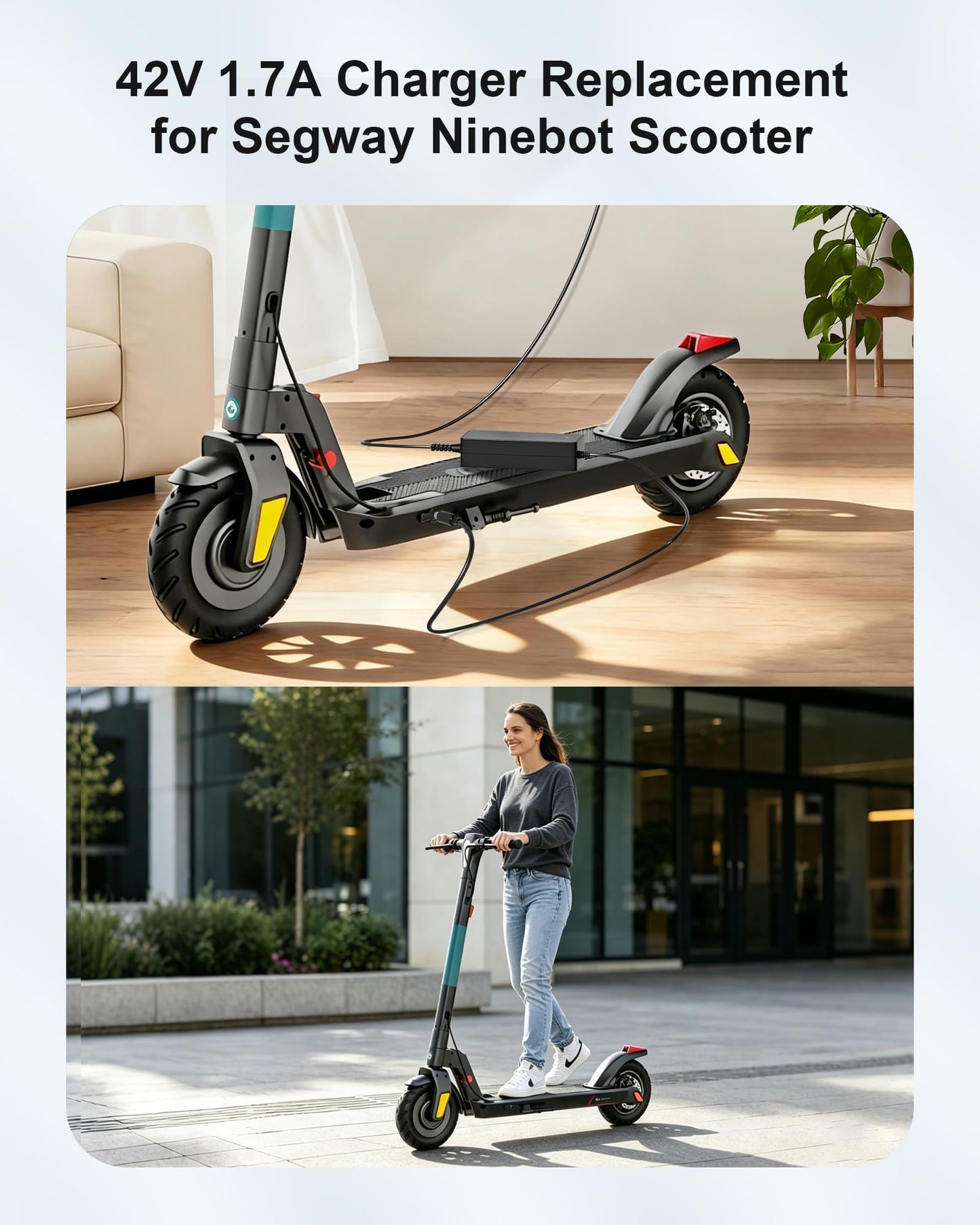 WUKUR 42V 1.7A Charger for Segway Ninebot Scooters Compatible with Ninebot Electric Scooter ES2, ES4, E22, ES1L, E2 Pro, F20, F25, F30, F40, F2, F2 Plus, F2 Pro, D18, D28, D40, Air T15 Power Adapter