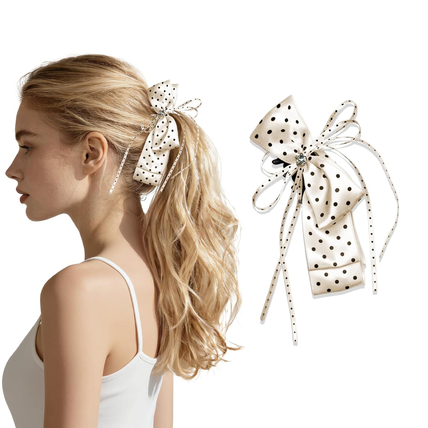 Banana Clips for Women - Cute Satin Polka Dot Hair Bow Claw Clips | Perfect for Thick & Thin Hair - Seersucker Yellow
