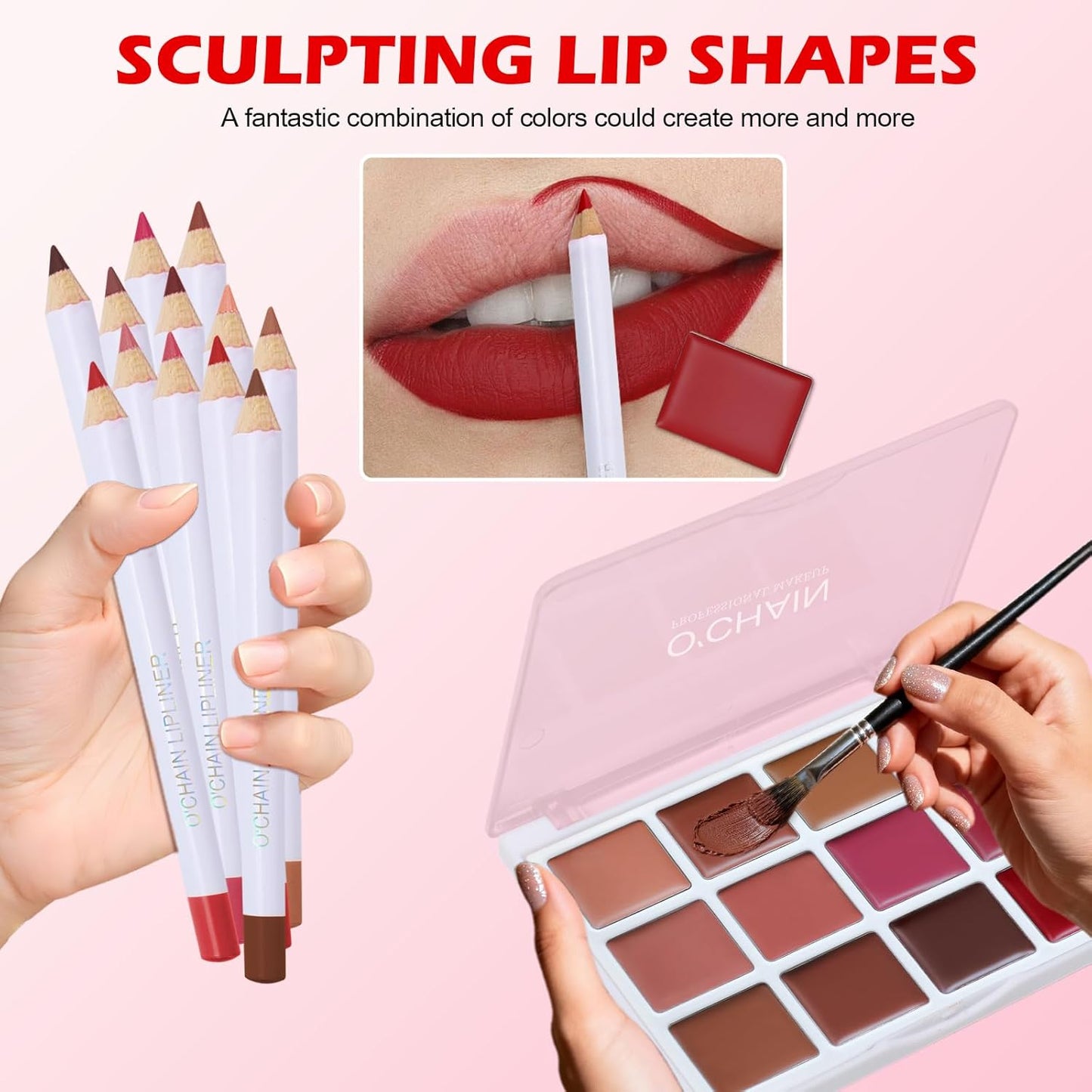 O'CHAIN Matte Lipstick Palette - 12 Colors & Lip Liners | Long-Lasting Waterproof Velvet Set for Women