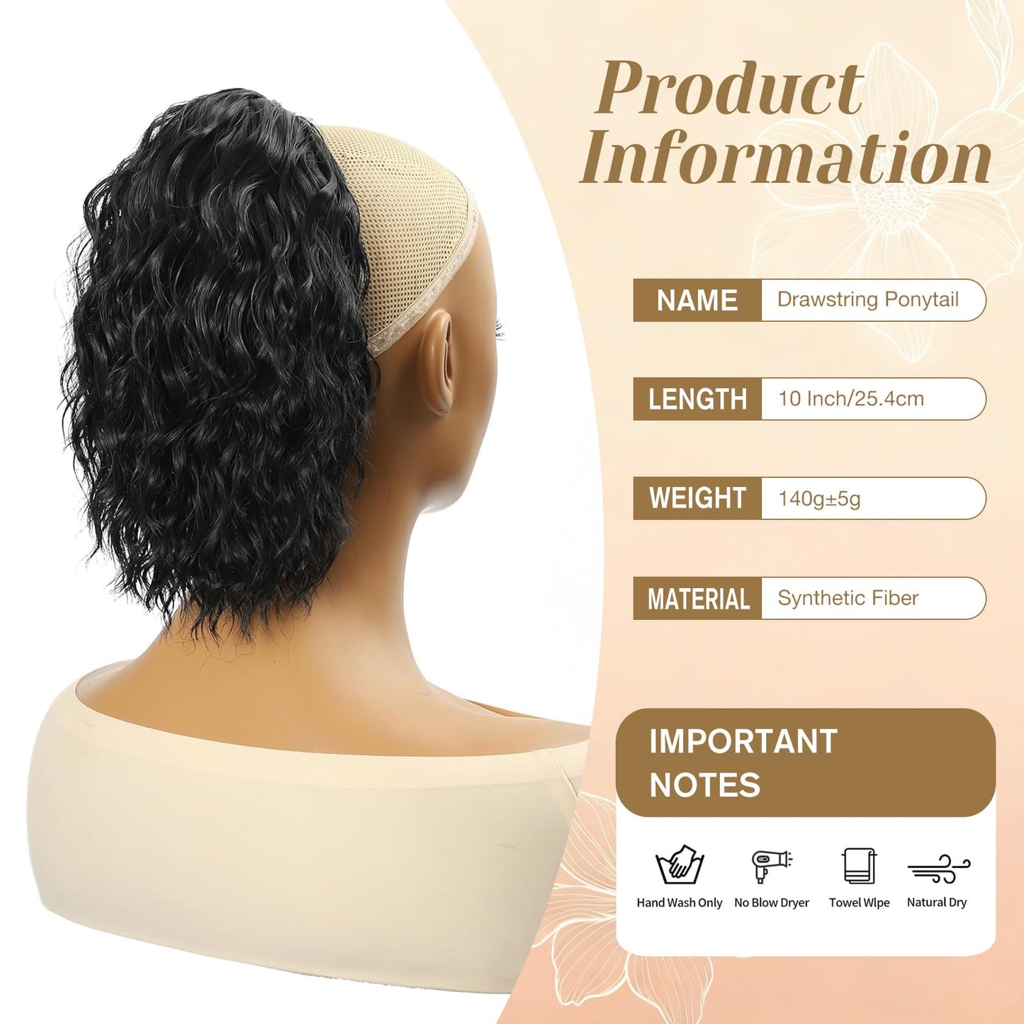 Detean 10 inch Ponytail Extension Drawstring Ponytail for Black Women Short Wavy Curly Ponytails Fluffy Natural Looking Pony Tails Hair Extensions Synthetic Hairpiece (1B)