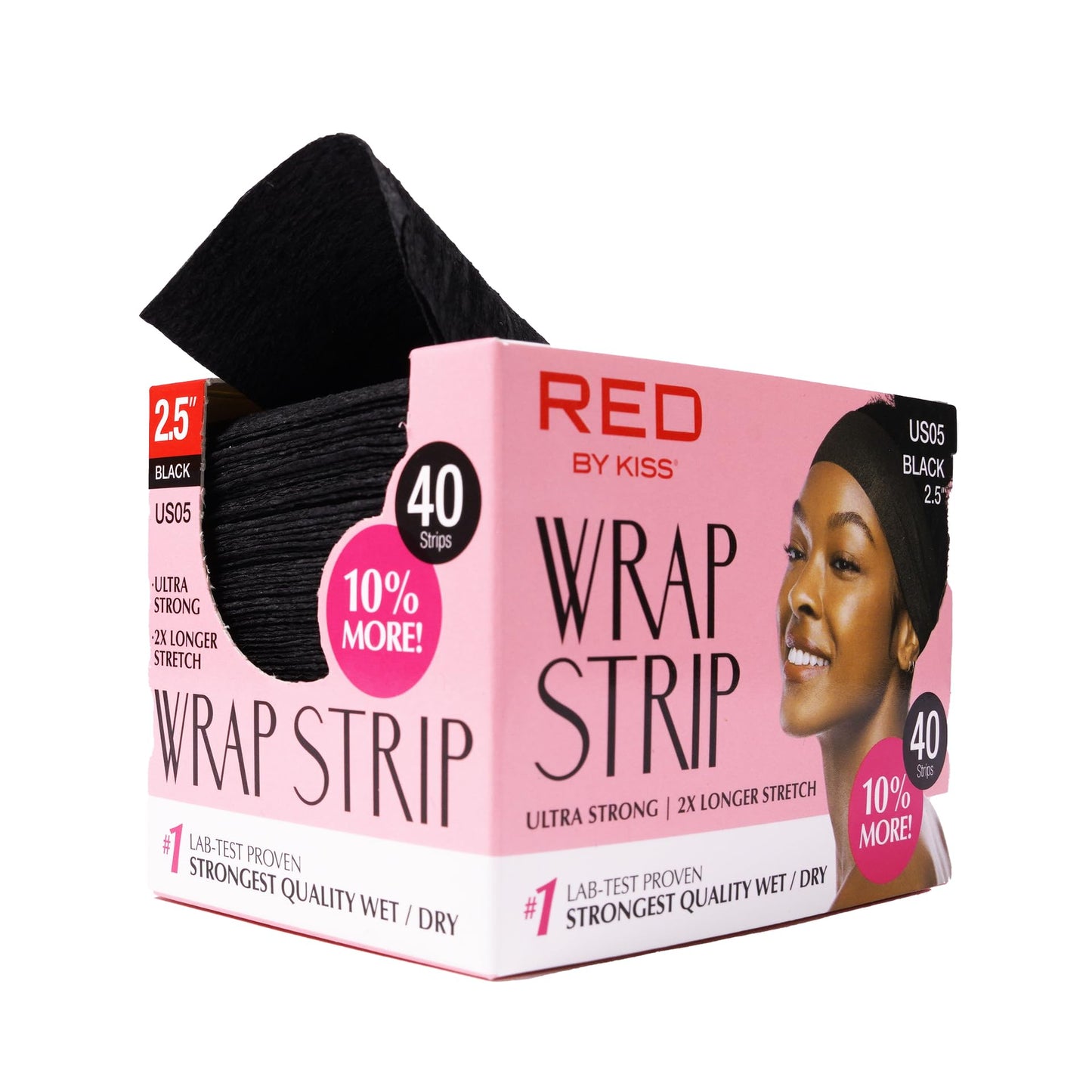 Red by Kiss Hair Wrapping Strip, Ultra Strong 2X Longer Stretch, 40 Strips, Suitable for Wet/Dry Hair, White, Styling Paper for Sleek Hairstyles (2.5", Black, 1 PACK)
