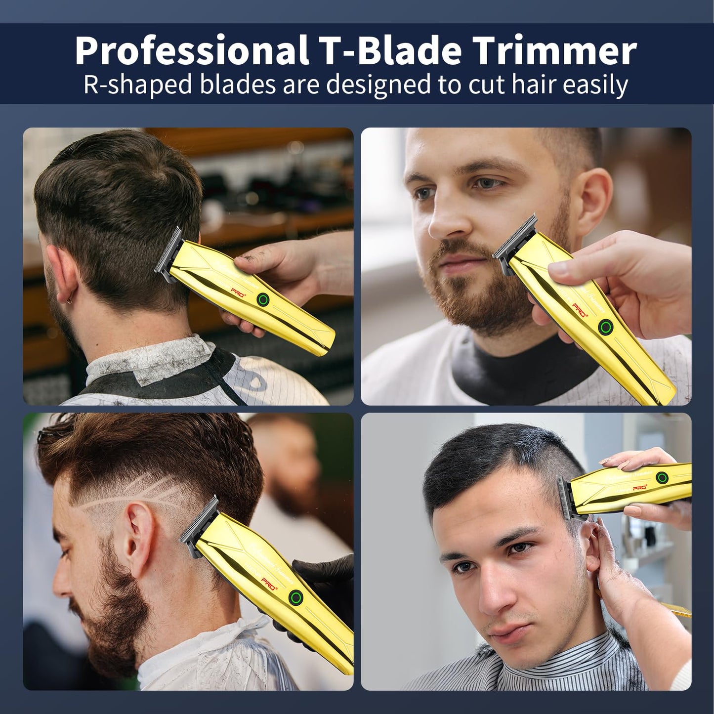 HIENA PRO Electric Trimmer for Men, Professional T-Blade Precision Beard Trimmer, Cordless Clipper Barber Hair Cutting Tool with USB, Gifts for Men(Silver)