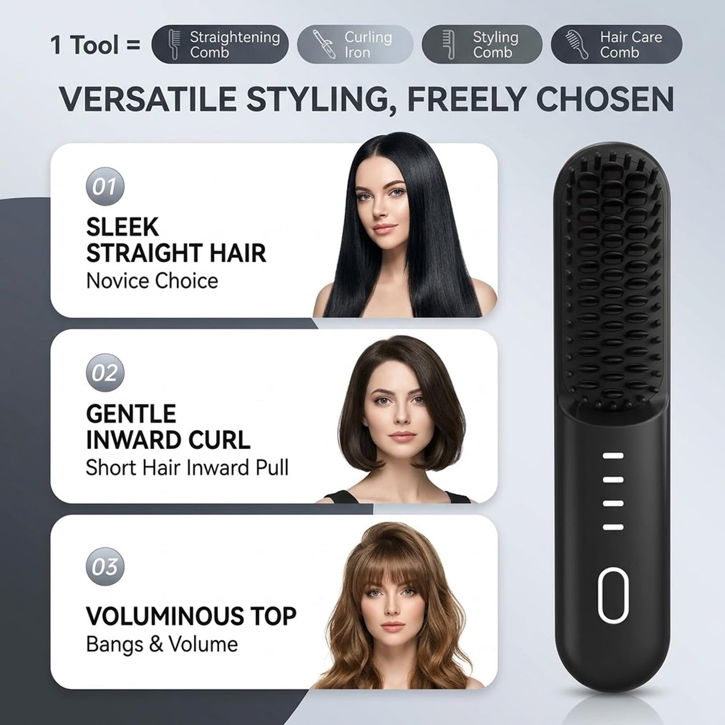 Flown Go Brush Pro for Short Hair, 2026 Upgraded Cordless Nucelia Hair Straightening Brush, 4 Temp Settings with 300m Ceramic Carenegative Ions for Frizz-Free, Portable Travel Styling Tool
