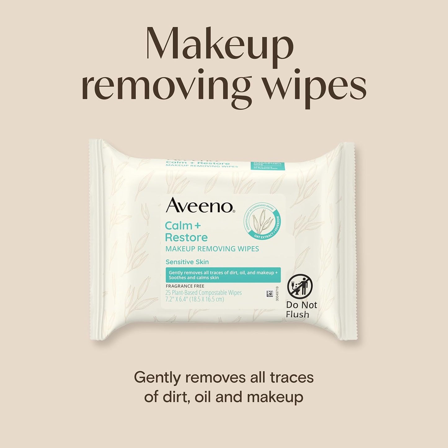 Aveeno Calm + Restore Makeup Remover Wipes - Unscented Facial Towelettes with Oat Extract & Feverfew | 25 Ct