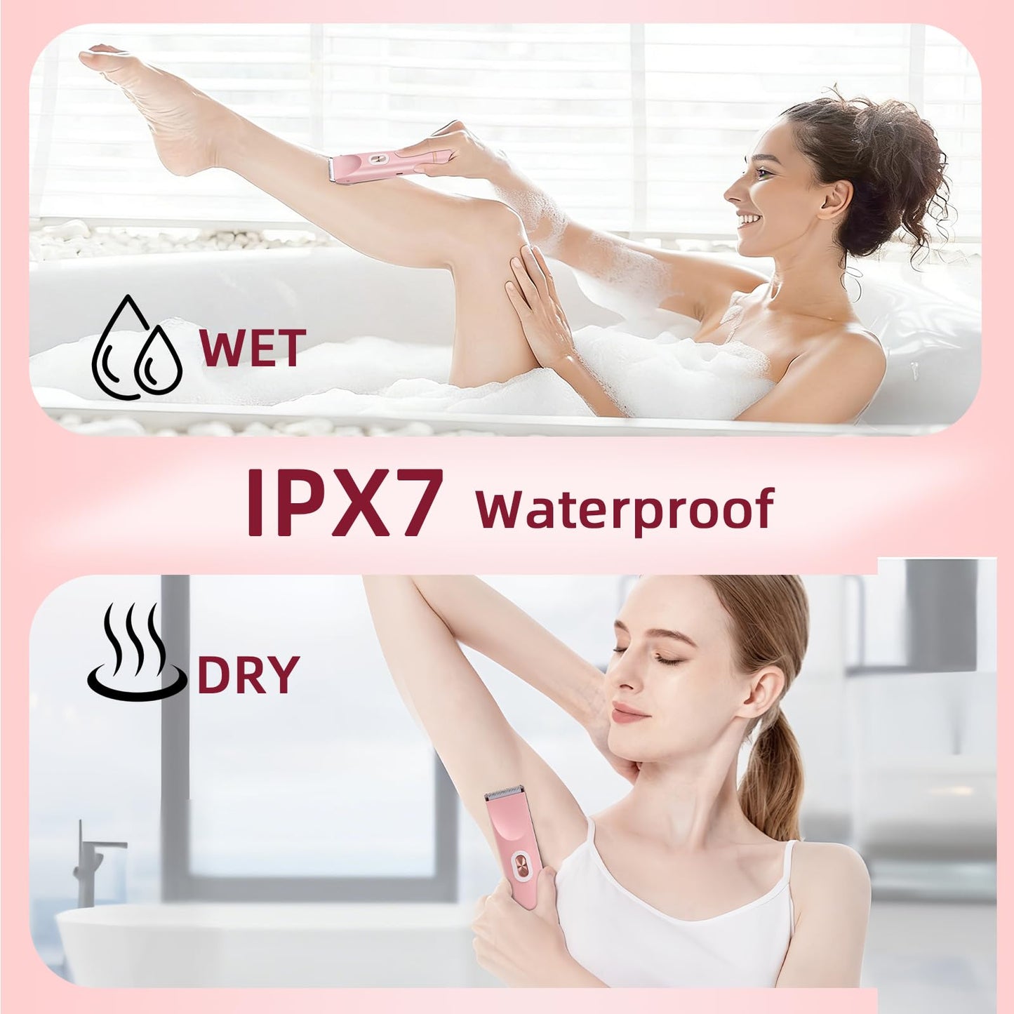 Hzrizowx Bikini Trimmer for Women, 2-in-1 Dual Head Electric Razor Painless Hair Removal, IPX7 Waterproof USB Rechargeable Portable Body Shaver, Gifts for Women