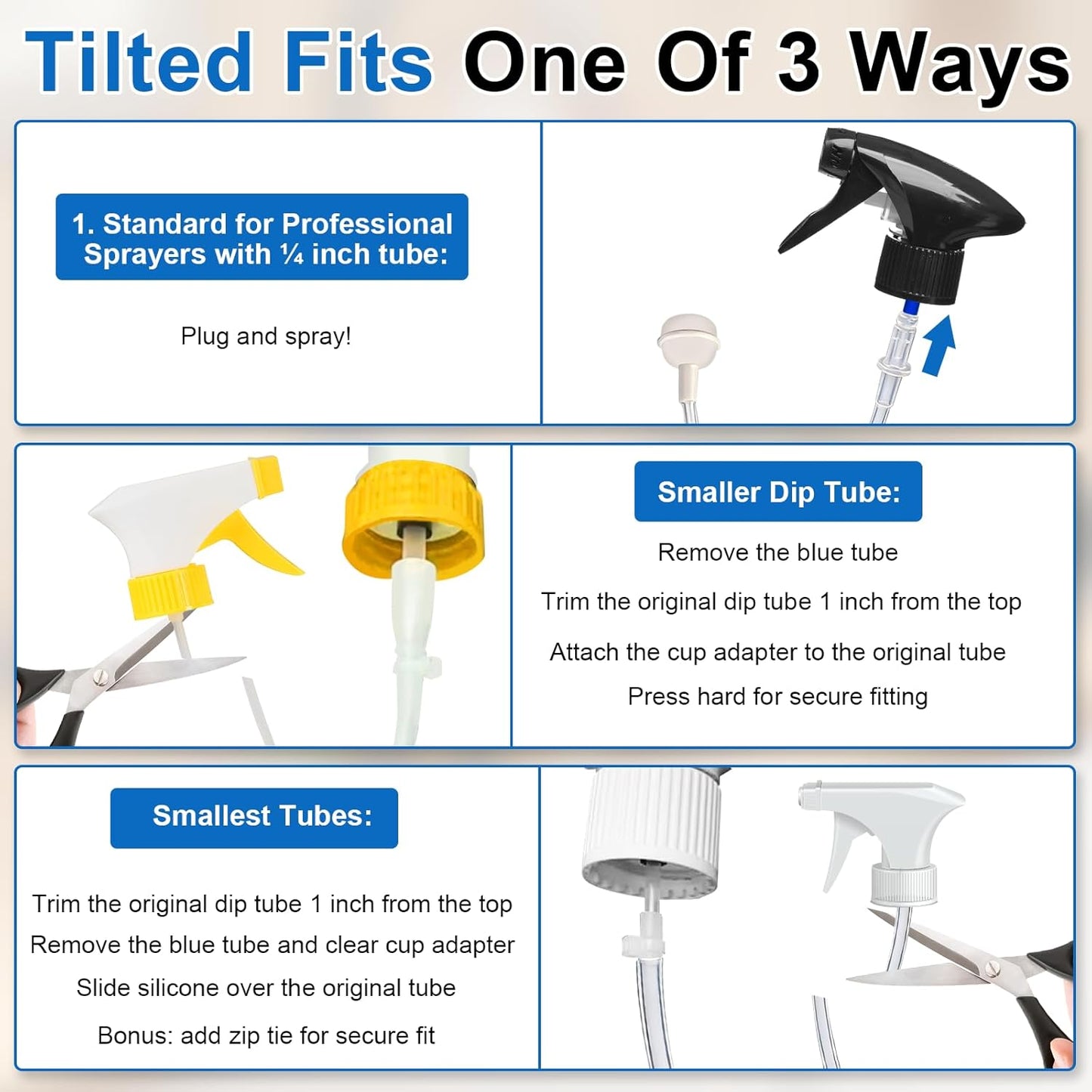 360 Tilted Spray Bottle Adapter - Multi-Angle Sprayer Attachment with Weighted Tube | Universal Fit for Standard Cleaning Bottles (3-Pack)