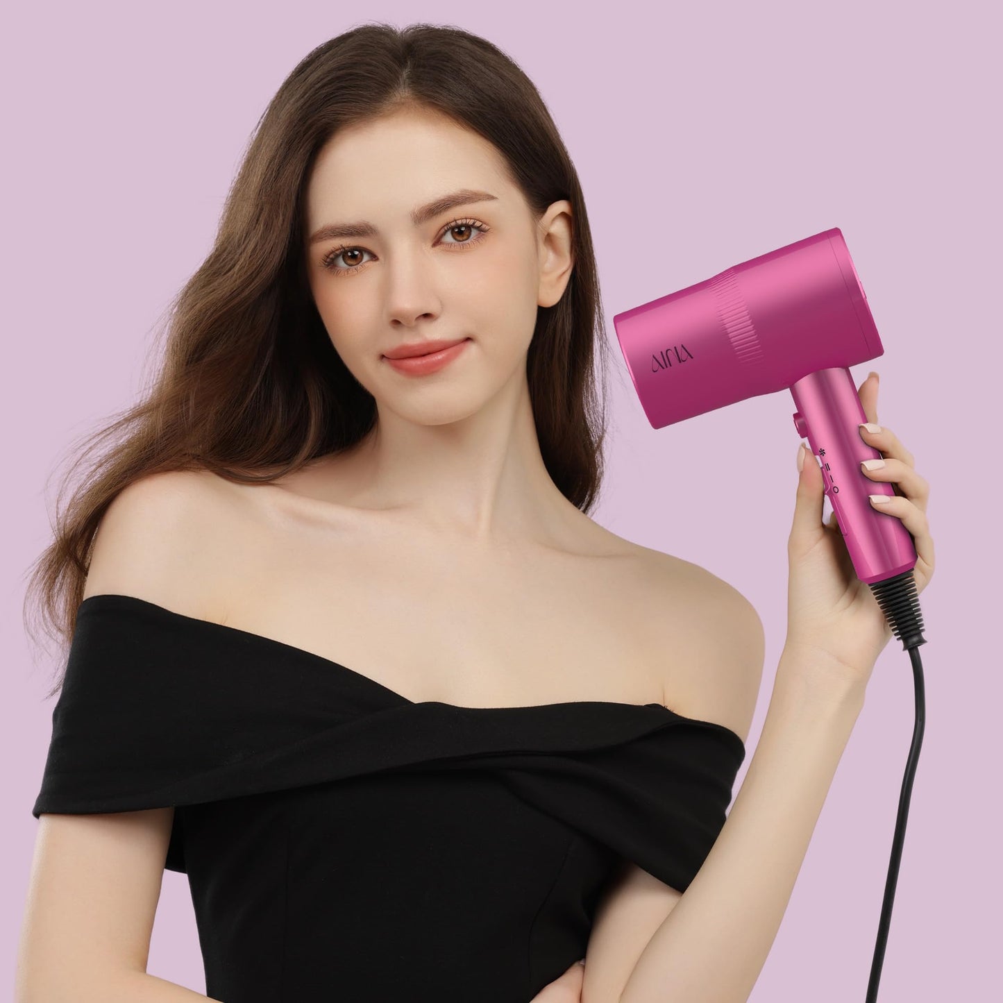 AINA Diffuser Hair Dryer Full-Featured Blow Dryer 110V/1600W(Neon Pink)