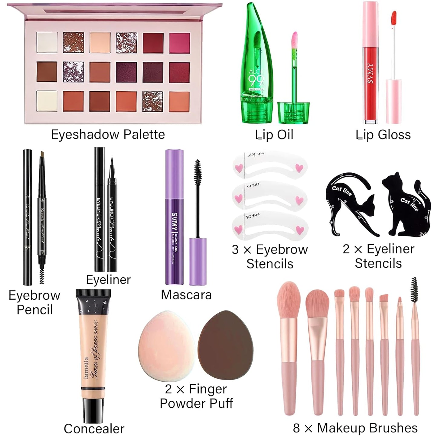 Makeup Set for Women - Complete Makeup Kit for Beginners & Professionals | Travel-Friendly Essentials, Eyeshadow Palette & Lip Gloss