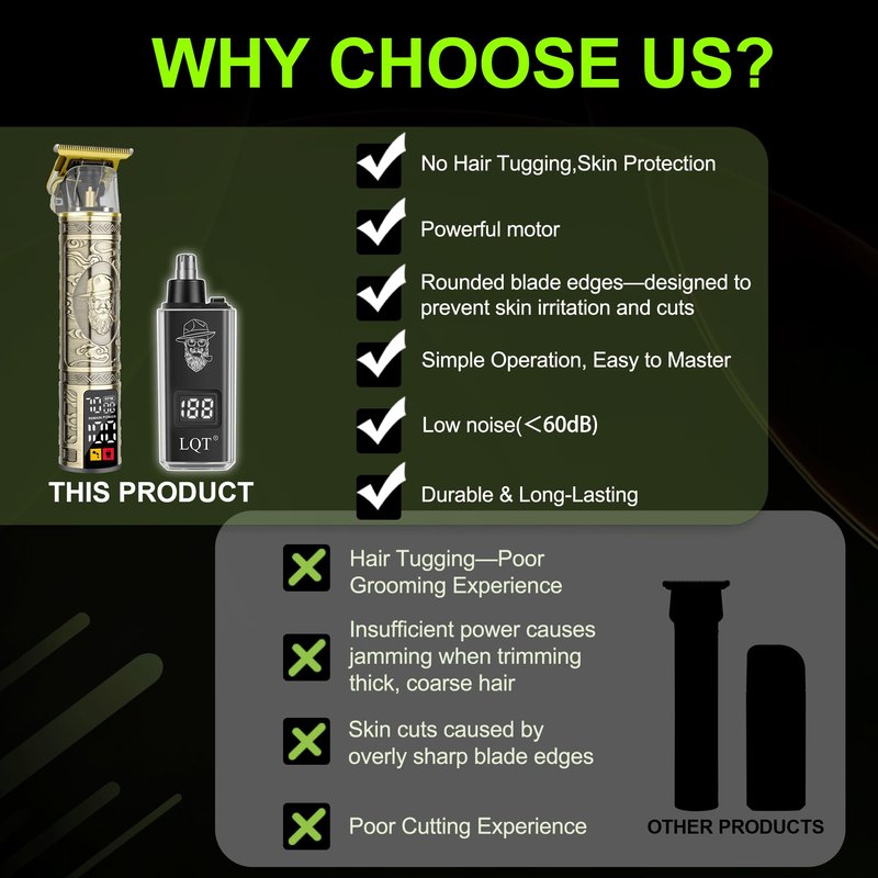 LQT Hair Clippers for Men 2 in 1 Beard and Mustache Trimmer for Men T Liners Trimmers Electric Cordless Nose and Ear Hair Trimmer Grooming Kit with Bag, to Son Husband Father Men's Gifts