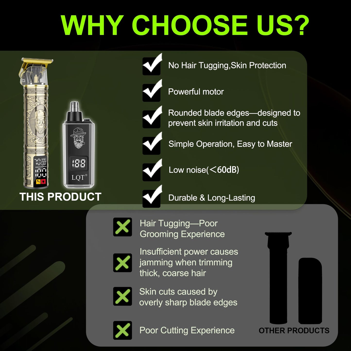 LQT Hair Clippers for Men 2 in 1 Beard and Mustache Trimmer for Men T Liners Trimmers Electric Cordless Nose and Ear Hair Trimmer Grooming Kit with Bag, to Son Husband Father Men's Gifts