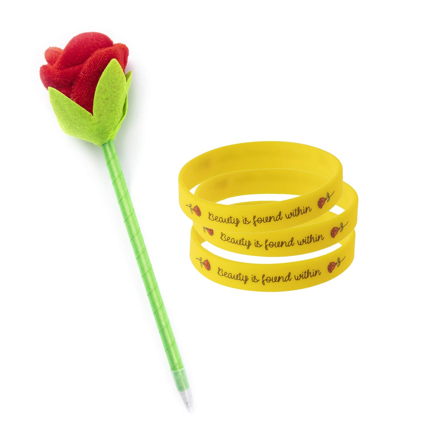 Rose Beauty Wristband Party Favors, 24 Pack Silicone Bands Beauty and the Beast Theme Bracelets for Girl Power Teens Tween Birthday Supplies Celebration Positive Message - Silicone Bracelets for Girls