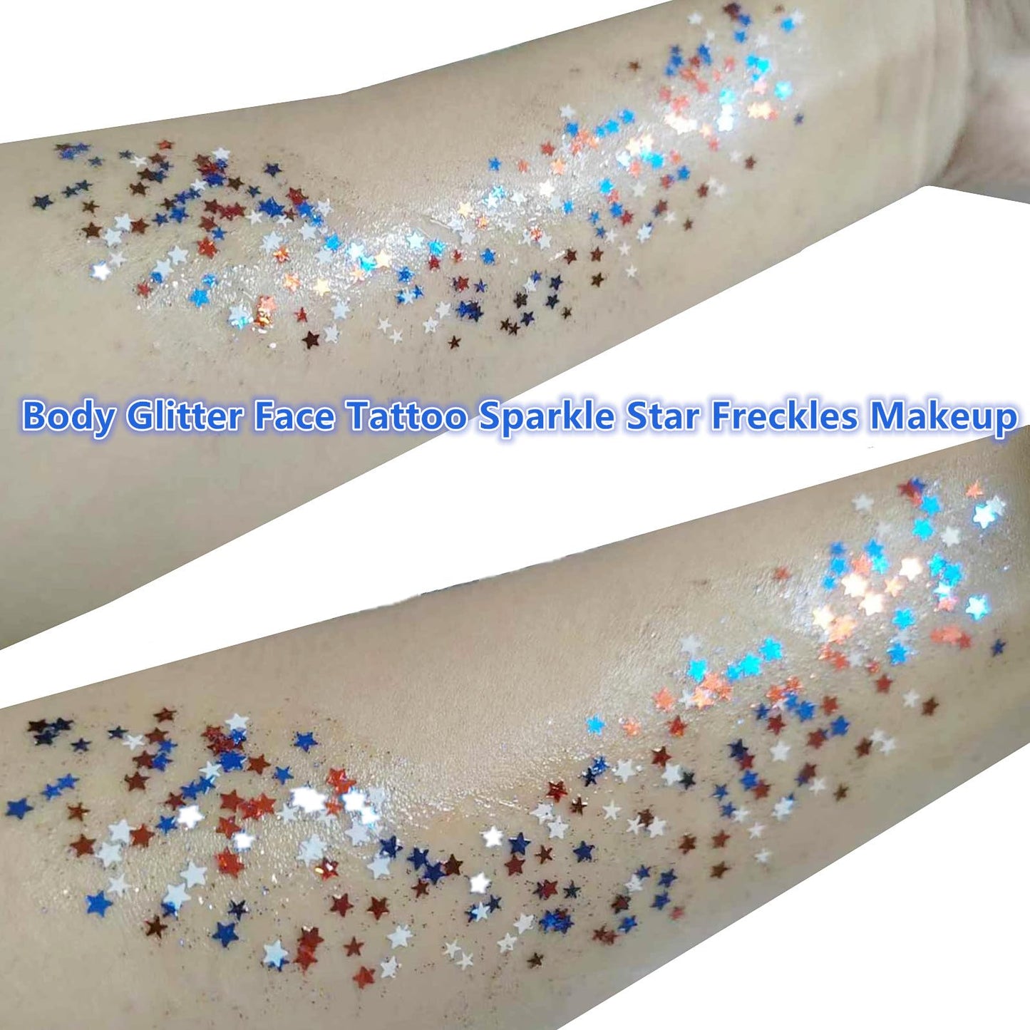 Go Ho 4th of July Accessories for Women Kids - Star Face Body Hair Glitter,Patriotic Red White and Blue Glitter Gel Sparkle Makeup for Independence Day 250 Anniversary USA