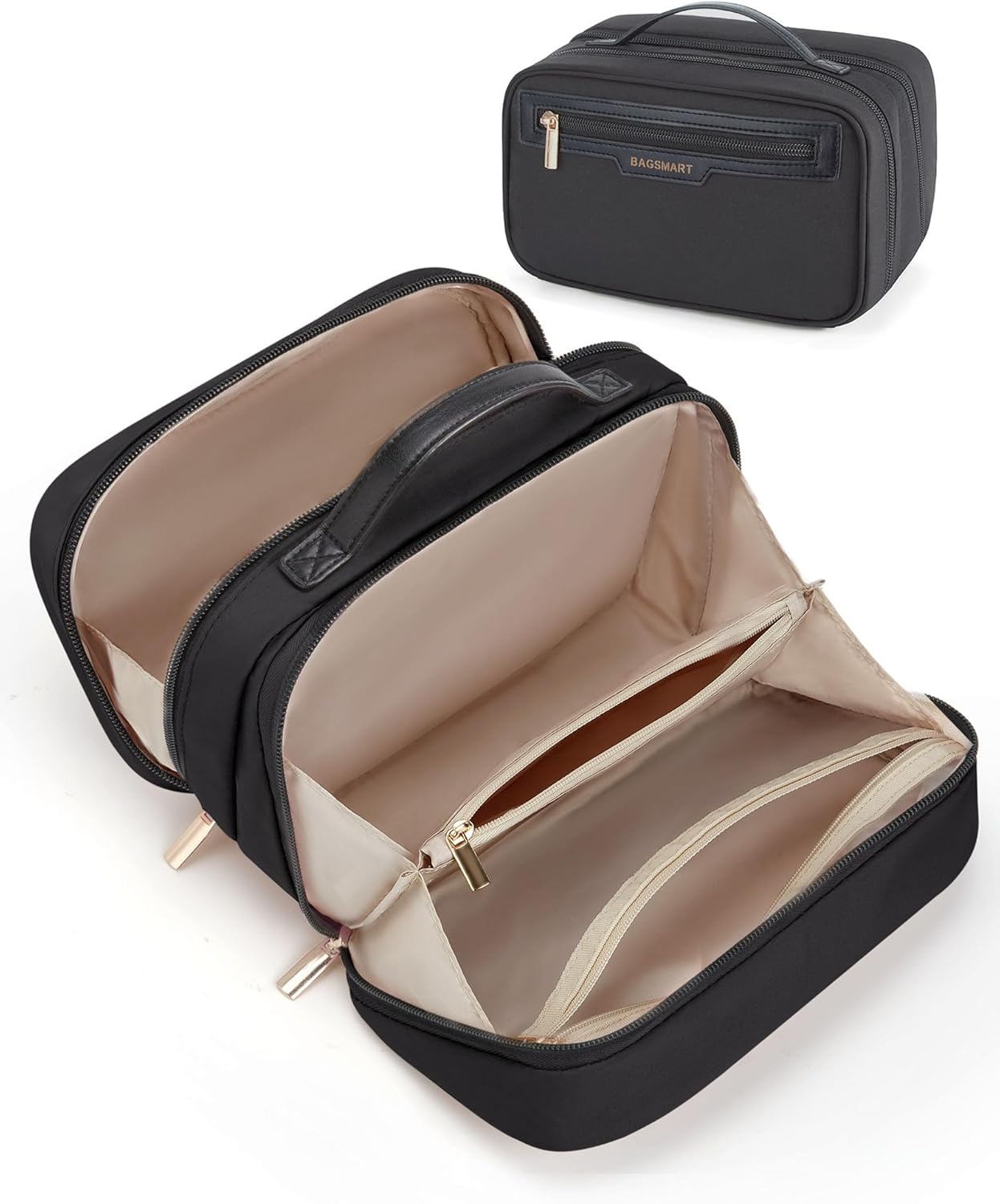 Travel Makeup Bag - Durable Compact Organizer with Multiple Compartments | Beige Cosmetic Case for Women