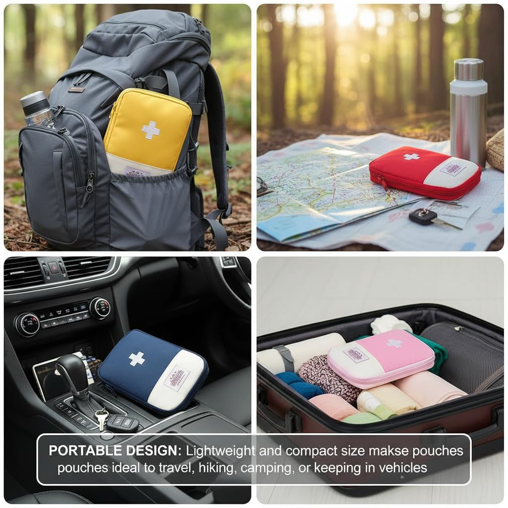 4 Pcs Travel First Aid Pouch,Empty Mini First Aid Pouch, Portable Outdoor First Aid Medical Rescue Bag Multi-Function Emergency Medicine Storage Organizer Bag Health and Household Supplies (Small)