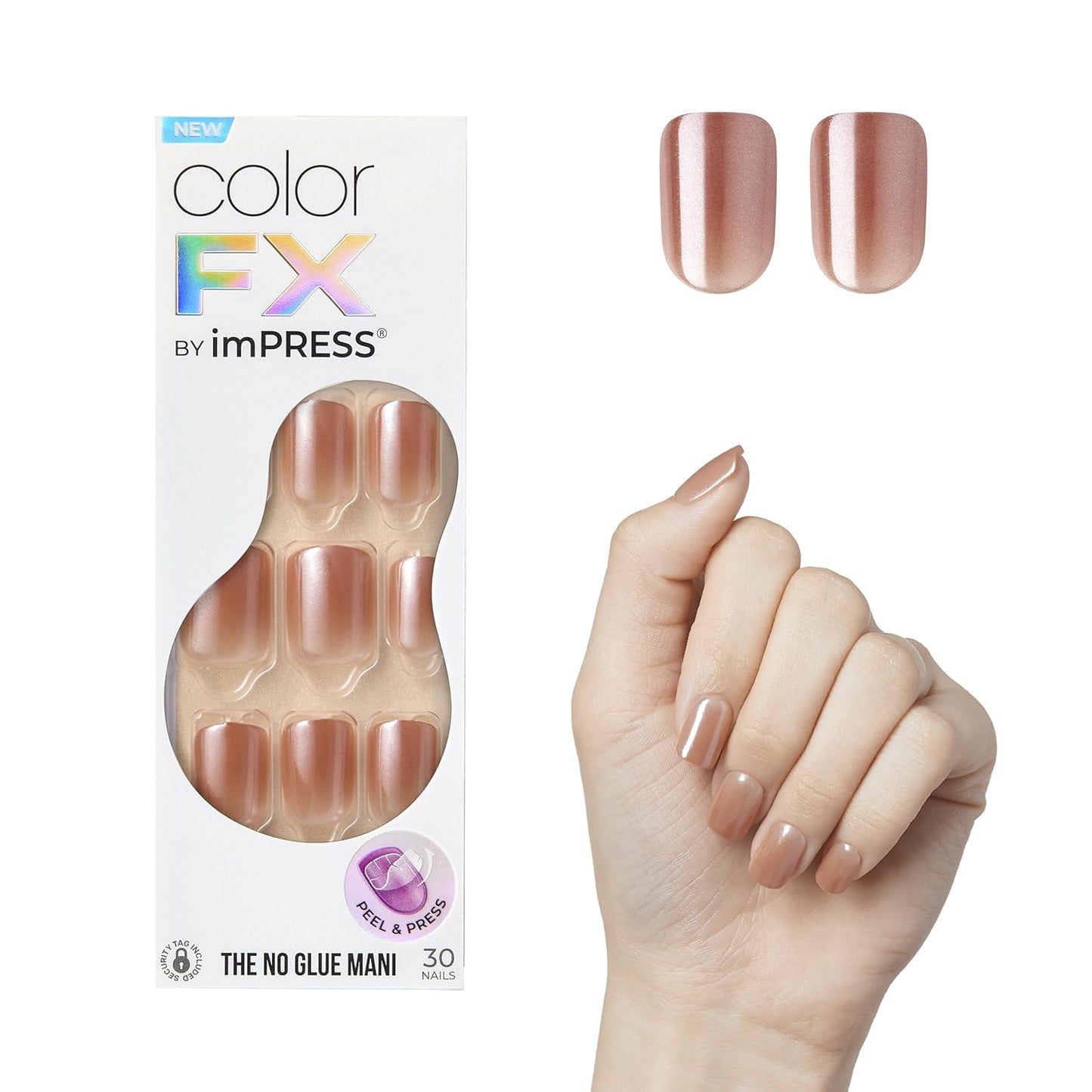 Kiss ColorFX Press On Nails - Sour Love, 30 No Glue Peel & Stick Kit | Silver Short Oval Pearlescent Effect