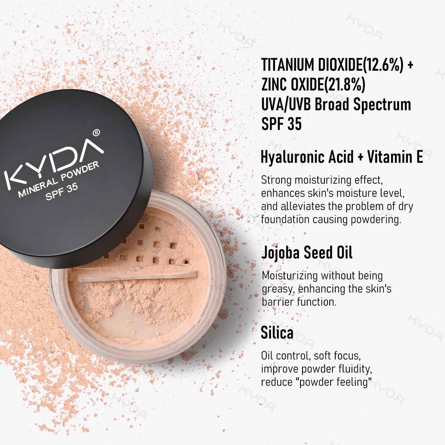KYDA Mineral Powder Foundation, SPF 35, Lightweight Loose Powder Foundation, Skin-improving Mineral Foundation, Buildable Coverage, Natural Glow Base Makeup, 0.28 oz, Fair Light