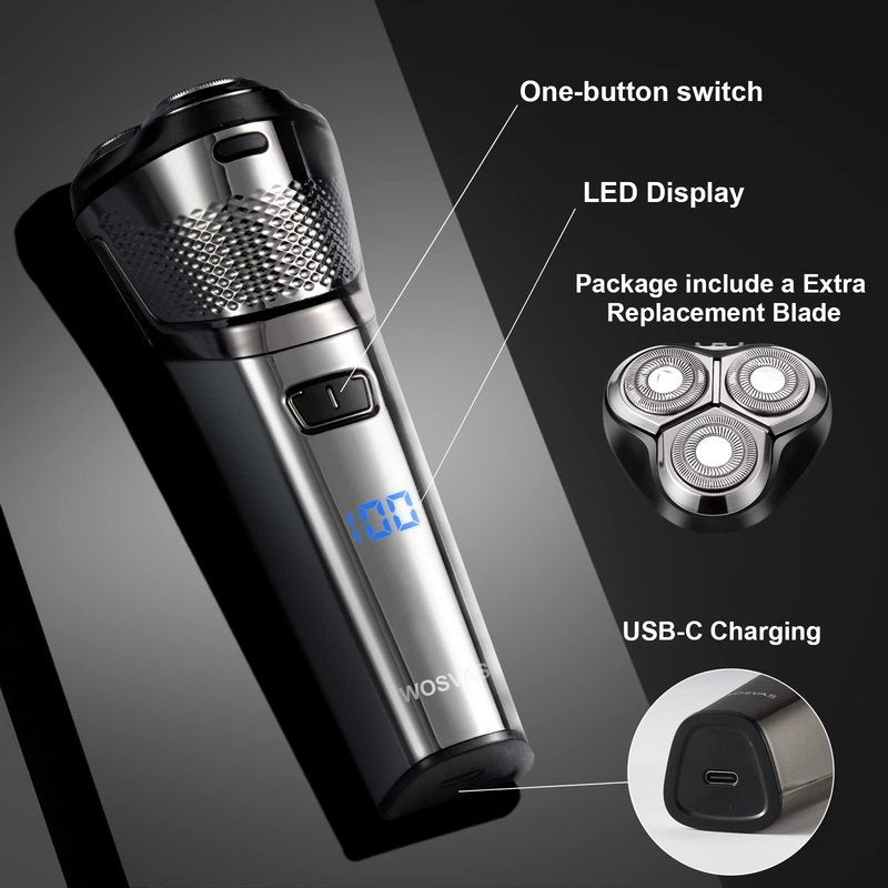 Electric Razor for Men with an Extra Head,Waterproof Electric Shaver, Rechargeable Cordless Shavers,USB-C Fast Charging,LED Display,Wet/Dry