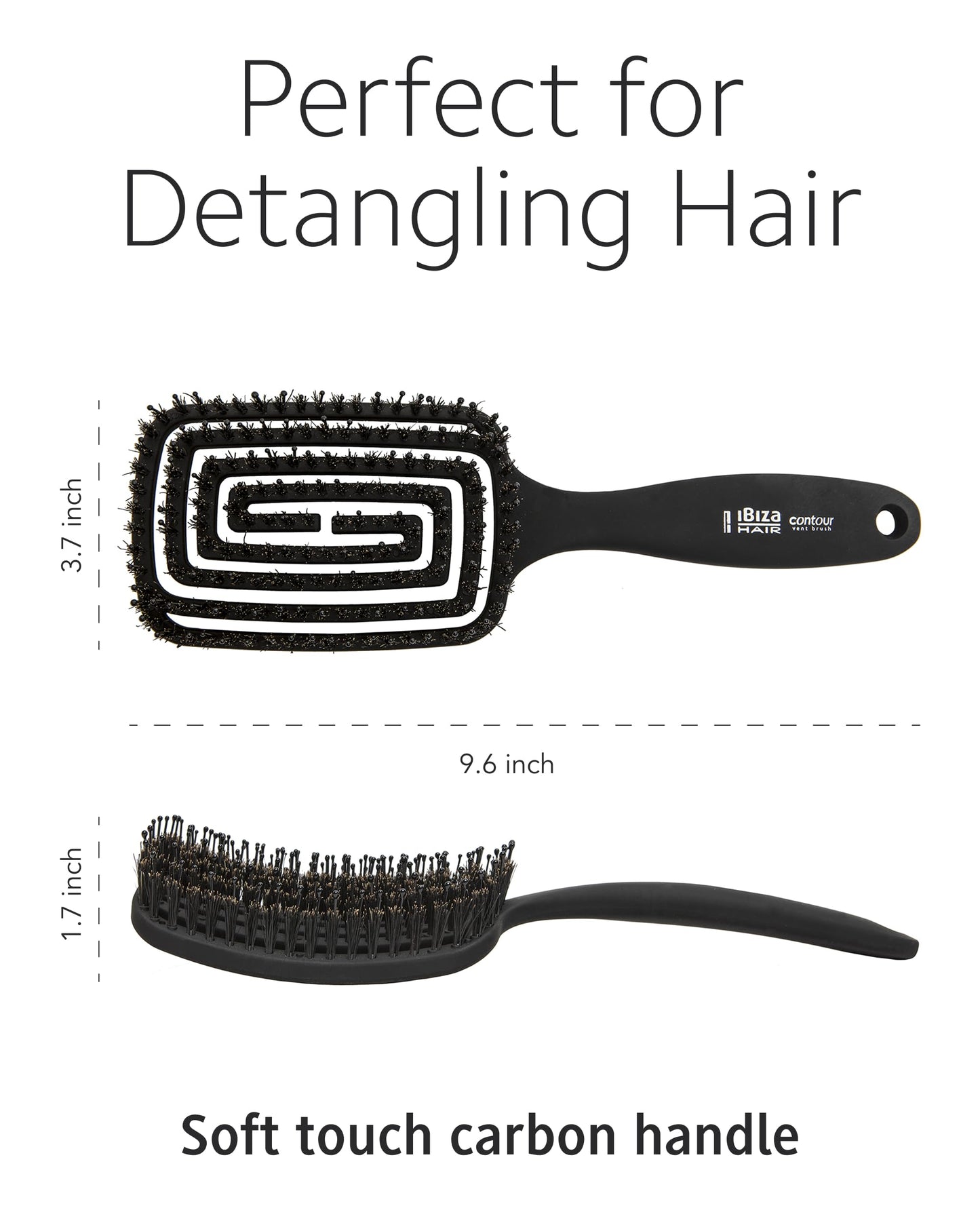 Ibiza Hair Contour Vent Detangling Brush with Boar/Nylon Ball Tip Bristles | Geometrical Design Contours to the Shape of the Head for Damage Free Detangling | Waterproof & Heat Resistant