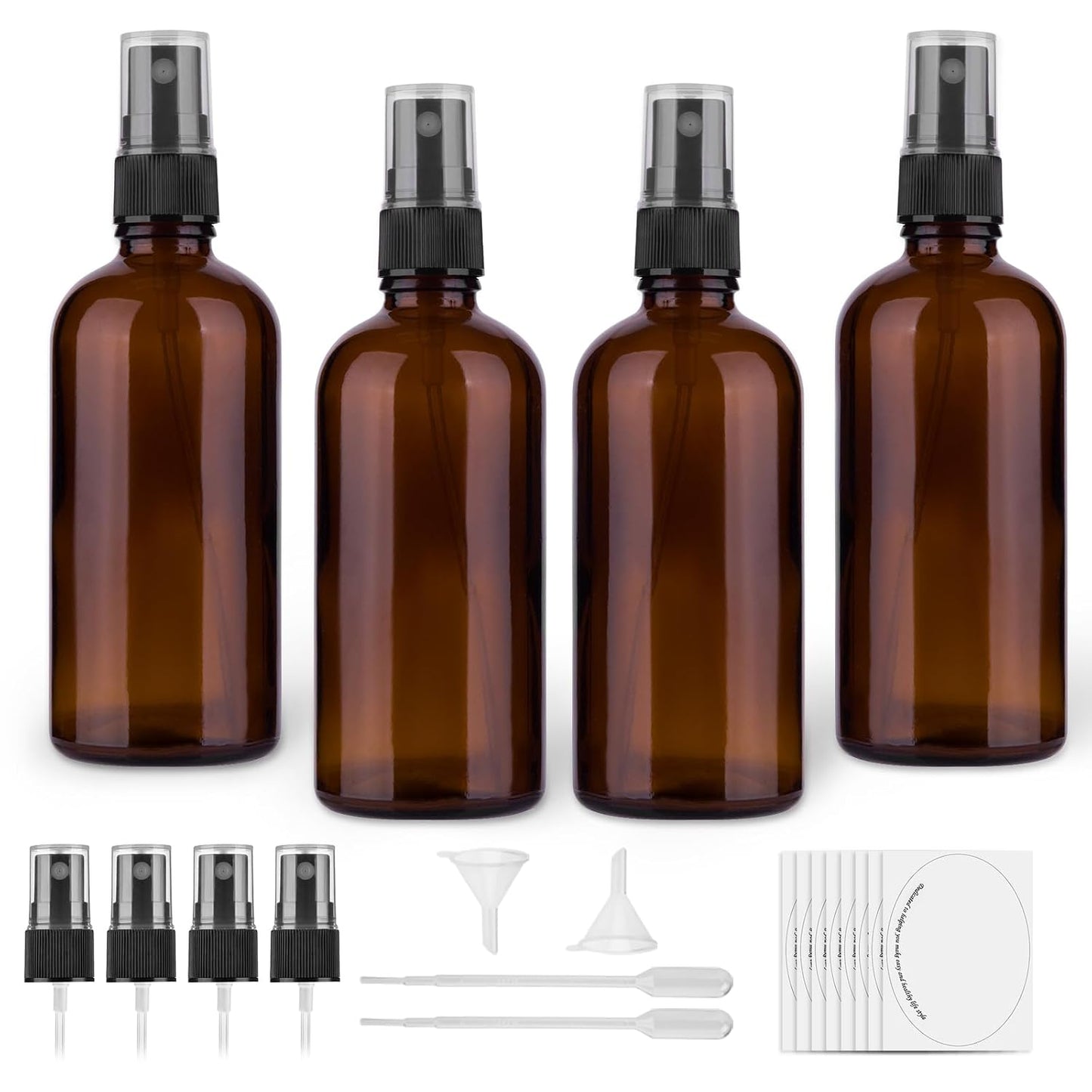 Amber Glass Spray Bottles - 4 oz Fine Mist Spray Bottles | Set of 4 Amber Bottles