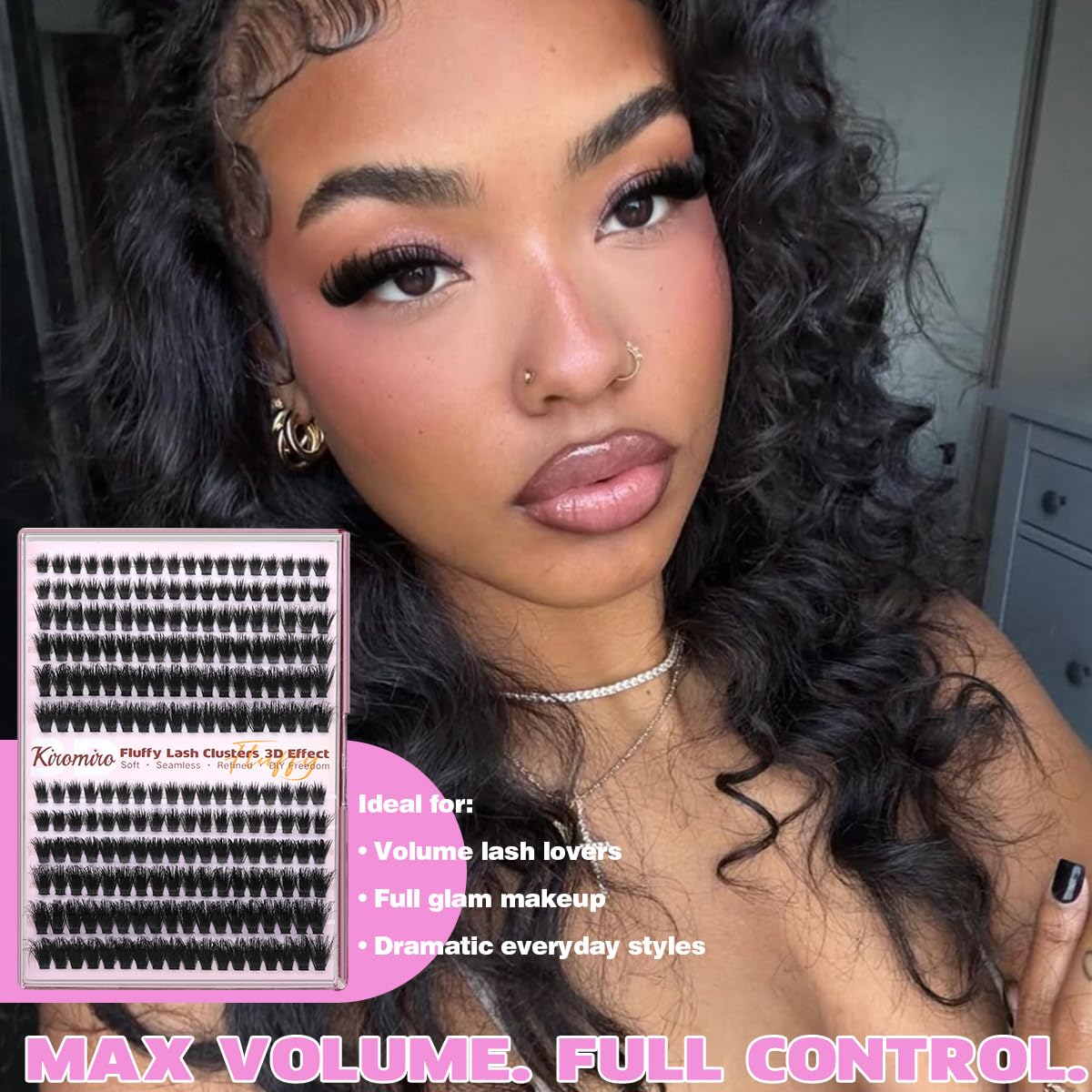 Fluffy Lash Clusters - Volume 8-20mm DIY Individual Lash Extensions | 216pcs 3D D Curl Eyelashes, Soft Thin Band for Full Look
