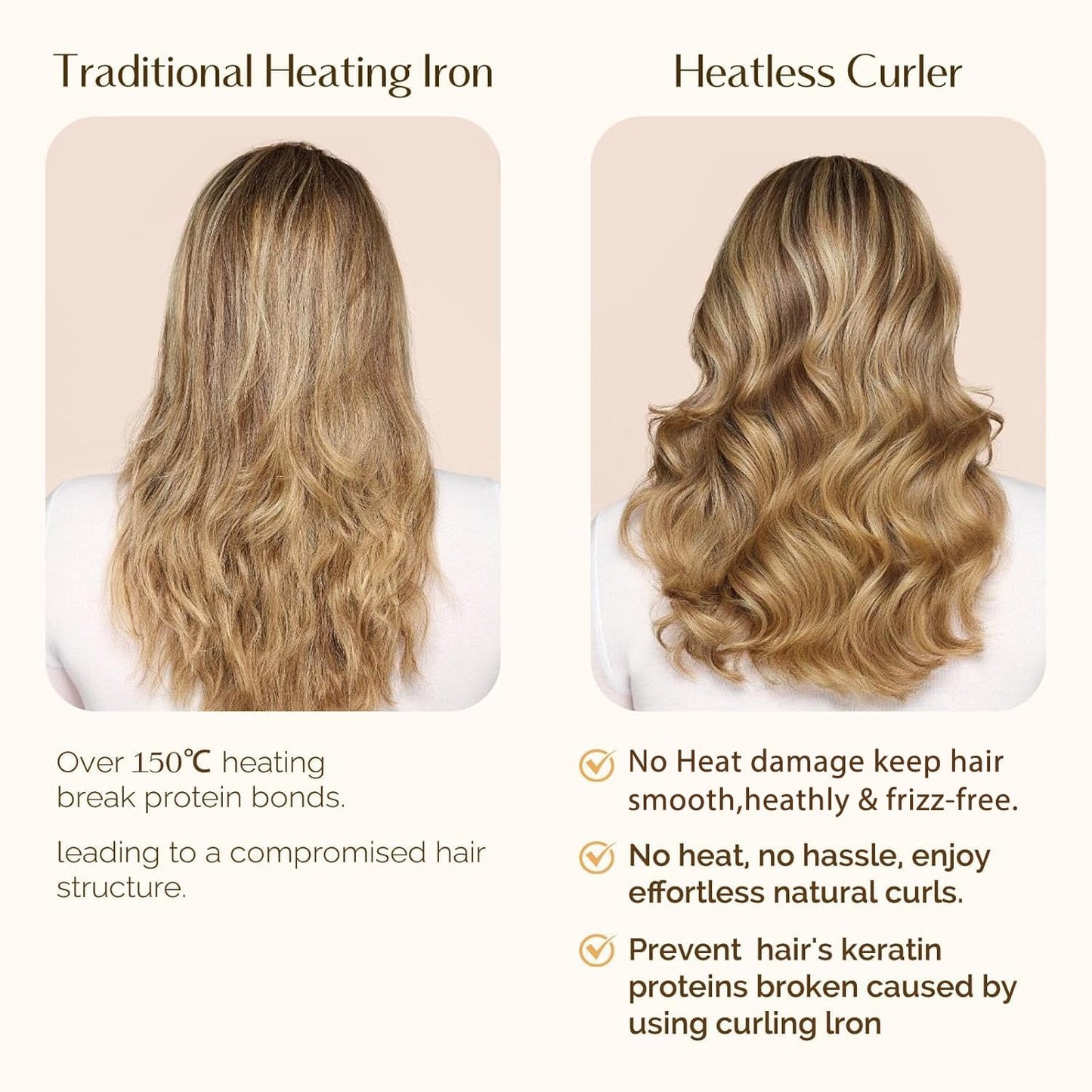 Super Soft Satin Heatless Curler Set - Overnight No Heat Curling Rods with Satin Scrunchies & Clip