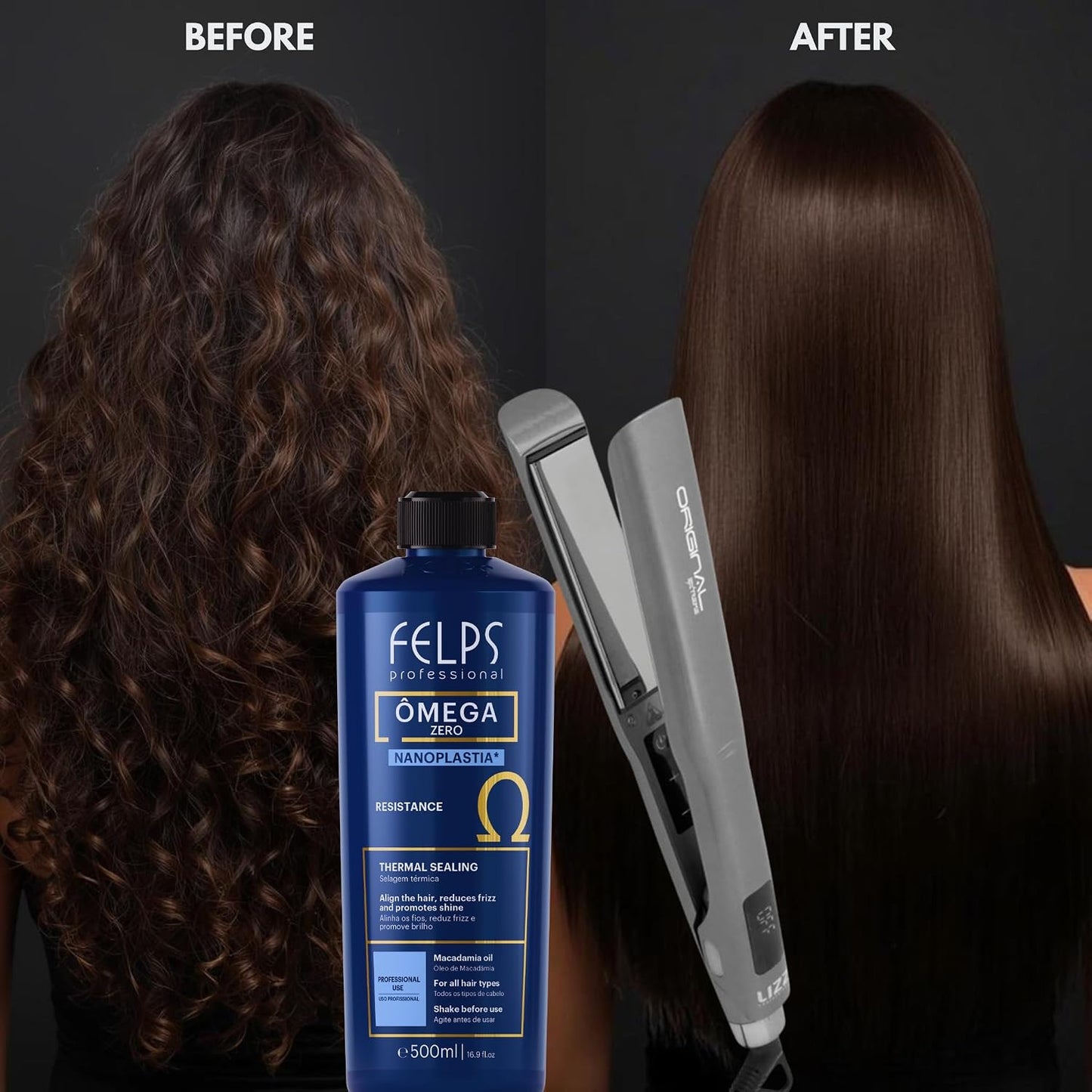 Professional Omega Zero Nanoplastia Thermal Sealing Kit - 16.9 fl oz with Extreme Titanium Flat Iron | 500°F LCD Display