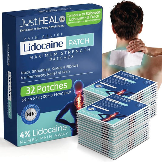 Lidocaine Pain Relief Patches - 4% Numbing Gel for Knee, Sciatica, Neck & Back Pain | 32 Pack Maximum Strength