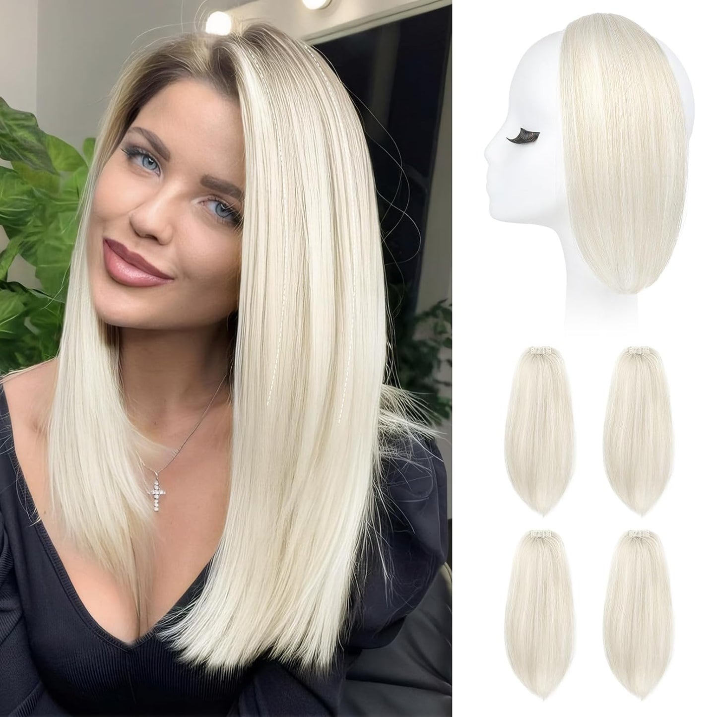 Clip In Hair Volumizer - 12 Inch Thick Hairpieces for Extra Volume | Off Black, 2PCS