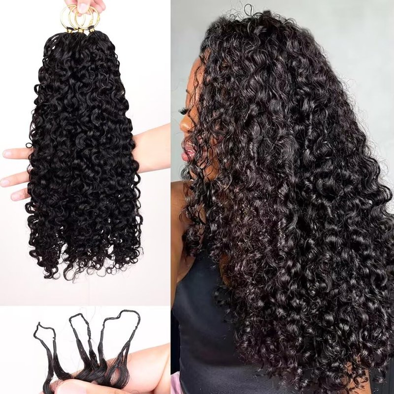 Burmese Curly Crochet Hair Extensions - 100% Virgin Human Hair, Deep Curly 16 Inch, 60 Grams, 50 Strands