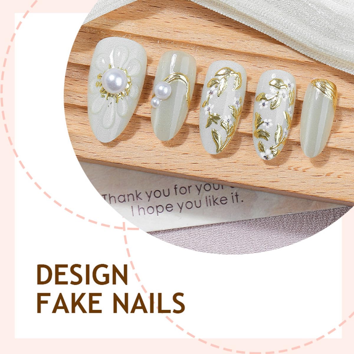 Handmade Press-On Nails - 30 Pcs Medium Almond Shape 3D Flower Design | Reusable Acrylic in Nude & White