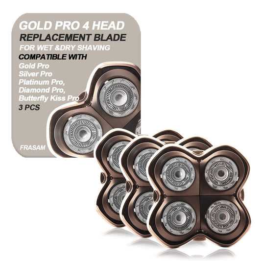FRASAM 3 Pack Gold Pro 4 Head Replacement Blades for Skulls Head Shavers, Compatible with Pit Bulls Gold Pro, Platinum Pro, Silver Pro, Diamond Pro, Butterfly Kiss Pro Series…