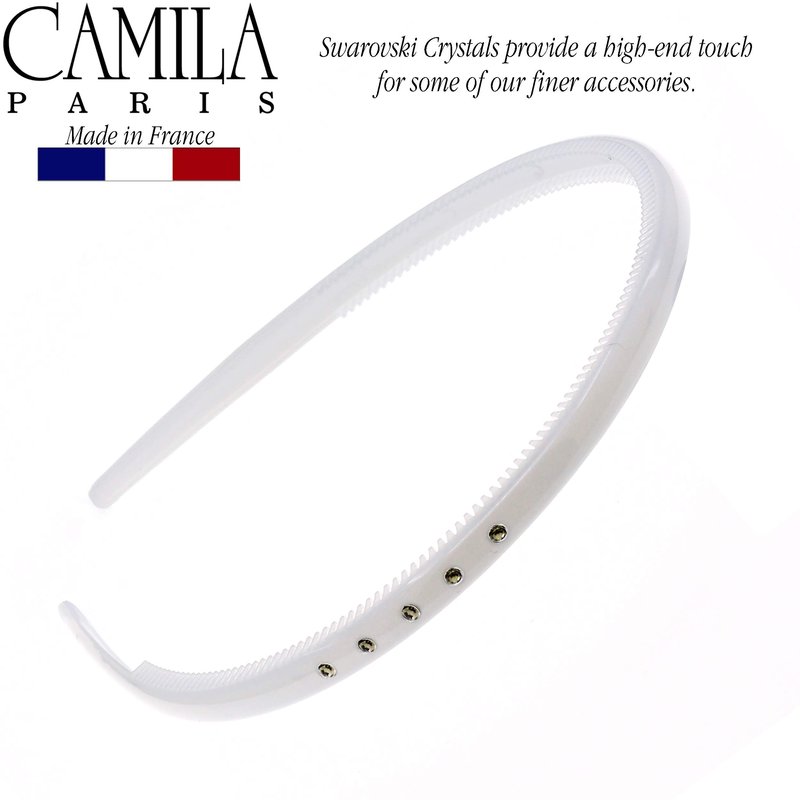 Camila Paris CP2557 French Headband for Women, White, Very Flexible with Teeth for Strong Hold Grip, Women's Hairband, No Slip Durable Styling Girls Hair Accessories, Made in France with Cellulose