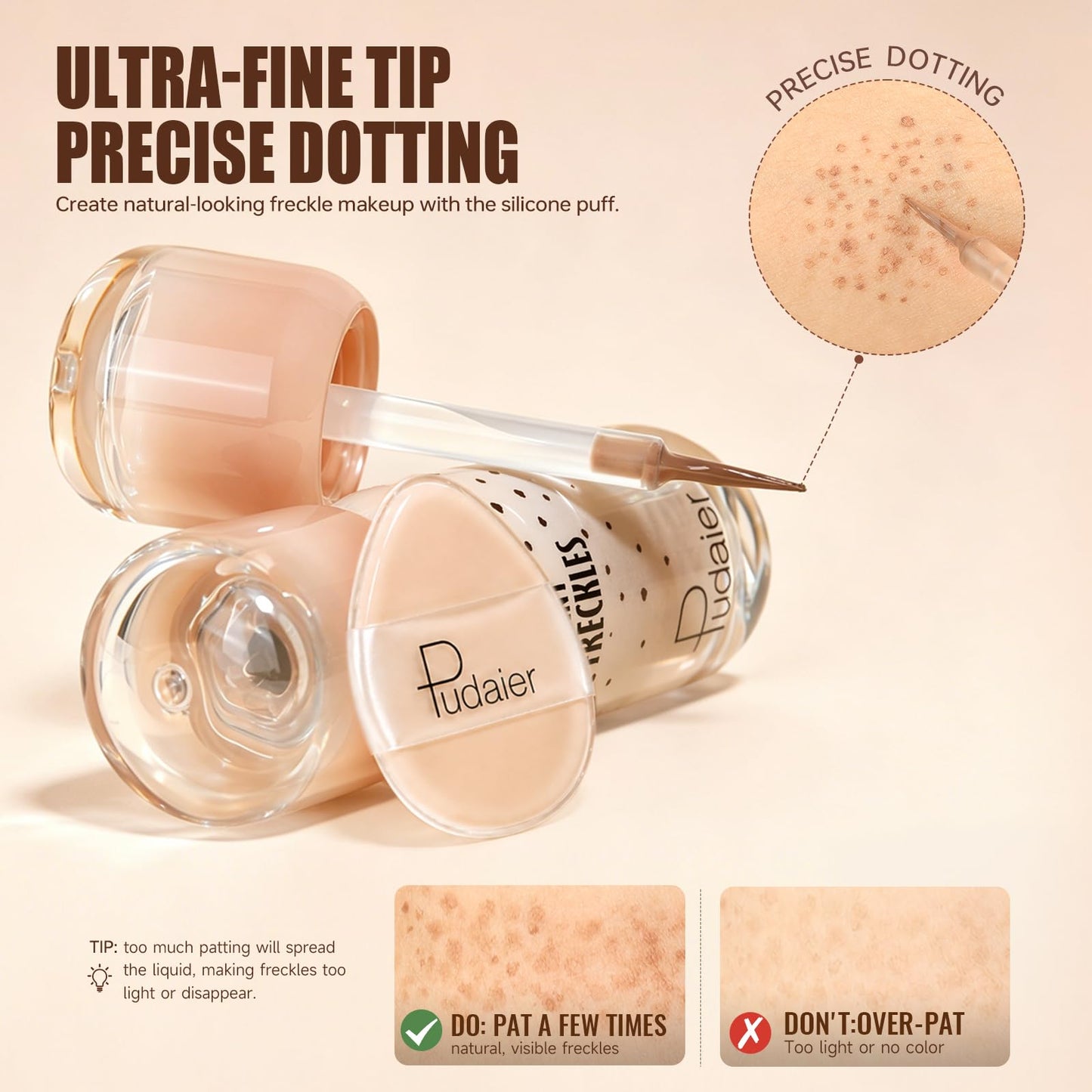 Pudaier Freckle Pen - Waterproof Faux Freckle Stamp With a Silicone Puff, Liquid Freckle Natural-Looking Freckle Makeup, Long-Lasting Magic Fake Freckles Marker for Sunkissed Makeup, 04 Ash Chestnut