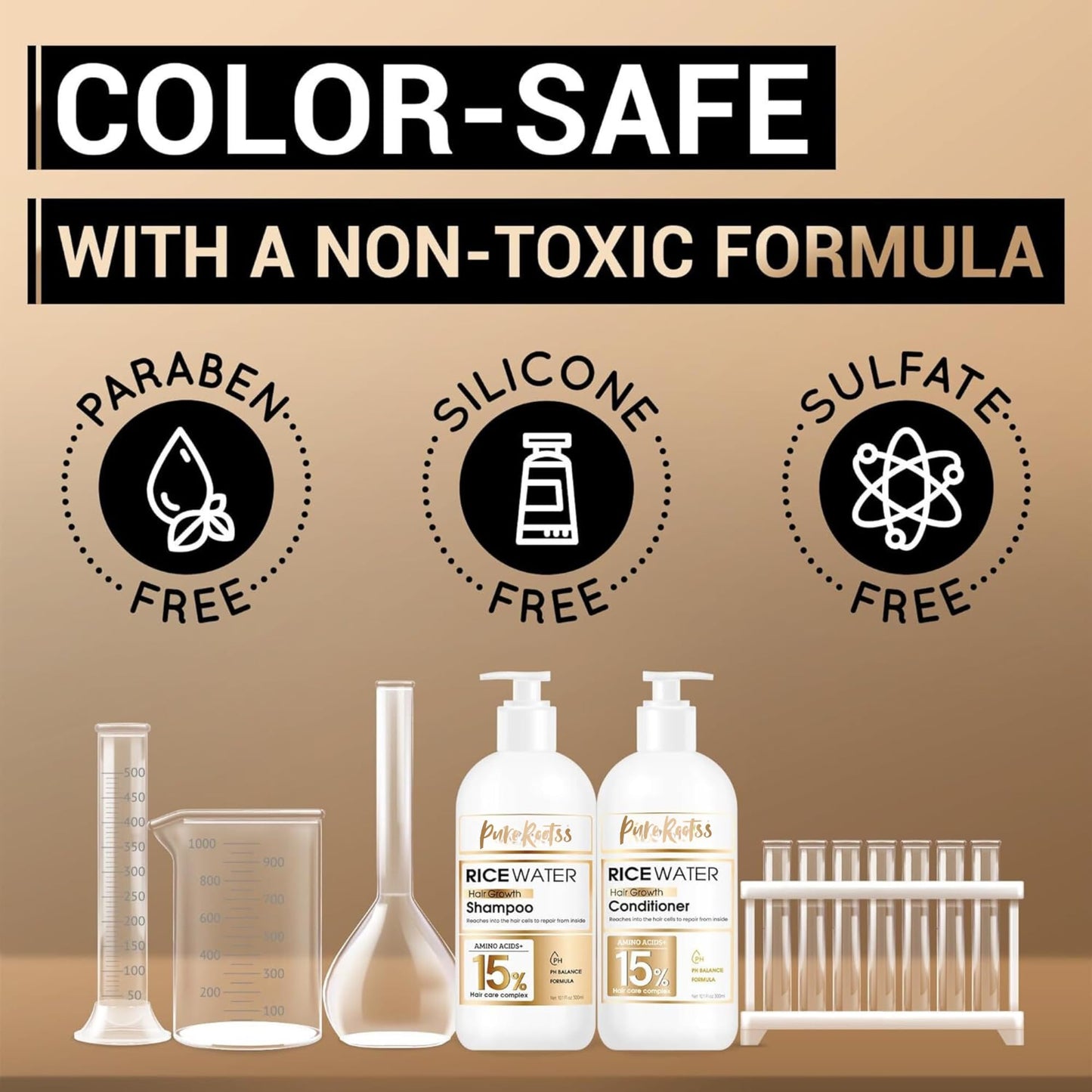 Rice Water Shampoo and Conditioner Set for Hair Growth, Regrowth, Thinning Hair and Anti Hair Loss, Fall with Natural Ingredients including Biotin, Keratin and Caffeine, Men and Women