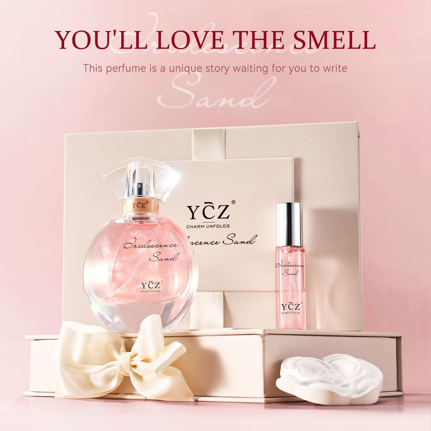 Ycz Golden Sands Women's Perfume Gift Set - 3-Piece Floral Oriental Fragrance with Grapefruit Rose Notes,50ml & 15ml Perfumes,Camellia Diffuser Stone,Elegant Gift Box,Long-Lasting Sillage Unique Gift