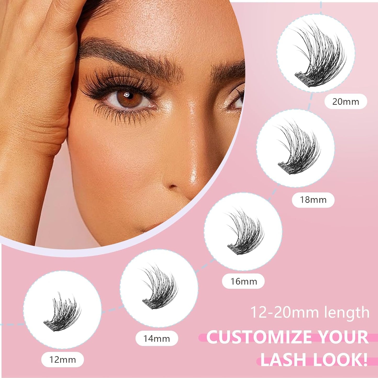 Wispy Lash Clusters Kit - 100 Pcs Individual Eyelash Clusters (12-20mm D Curl) | DIY Extension Kit with Tweezers, Natural Fluffy Lashes for Beginners