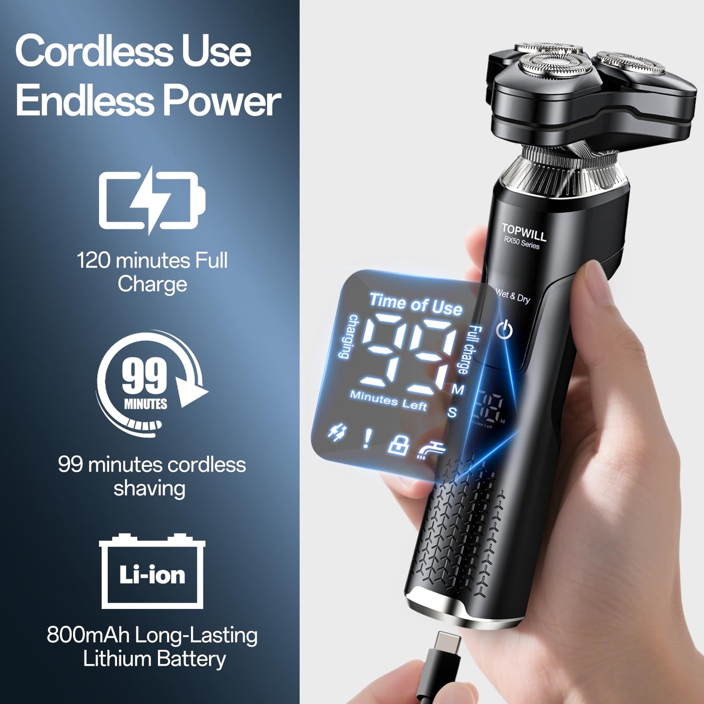 Electric Shaver for Men, New 3-in-1 Rechargeable Razor and Trimmer for Face, Beard, Nose, Close Clean Shave, Waterproof Wet/Dry Use, USB-C Charging, Men's Gift