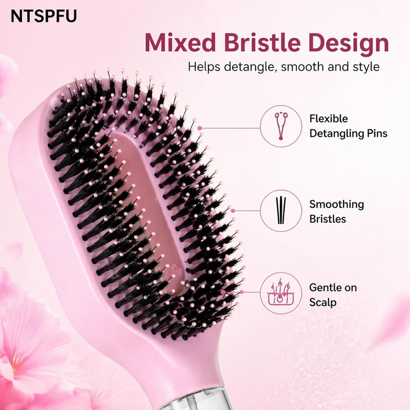 Misting Hair Brush - 2-in-1 Detangling Wet & Dry Brush with Fine Mist Sprayer | Anti-Frizz, Refillable Reservoir (Black)