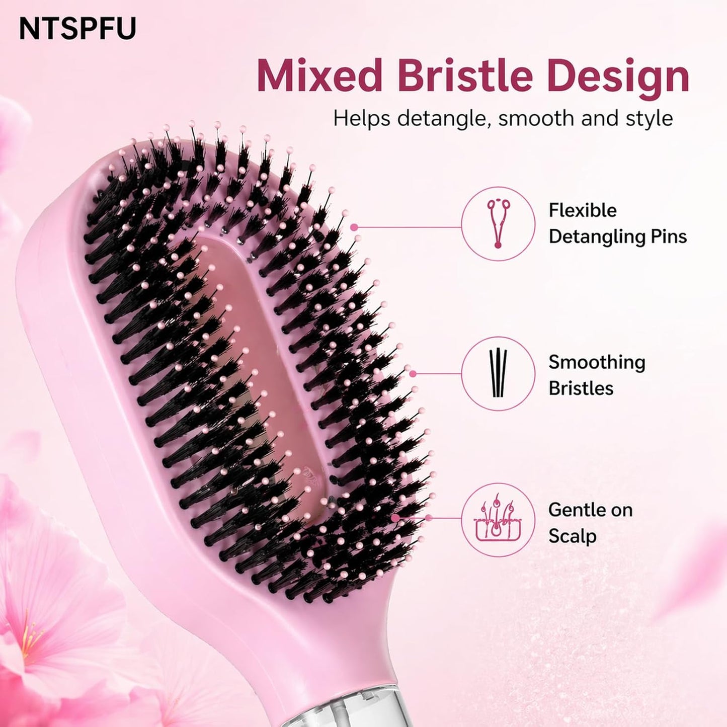 Misting Hair Brush - 2-in-1 Manual Detangling Brush with Built-In Water Spray for Curly & Thick Hair | Anti-Frizz Portable (Red)