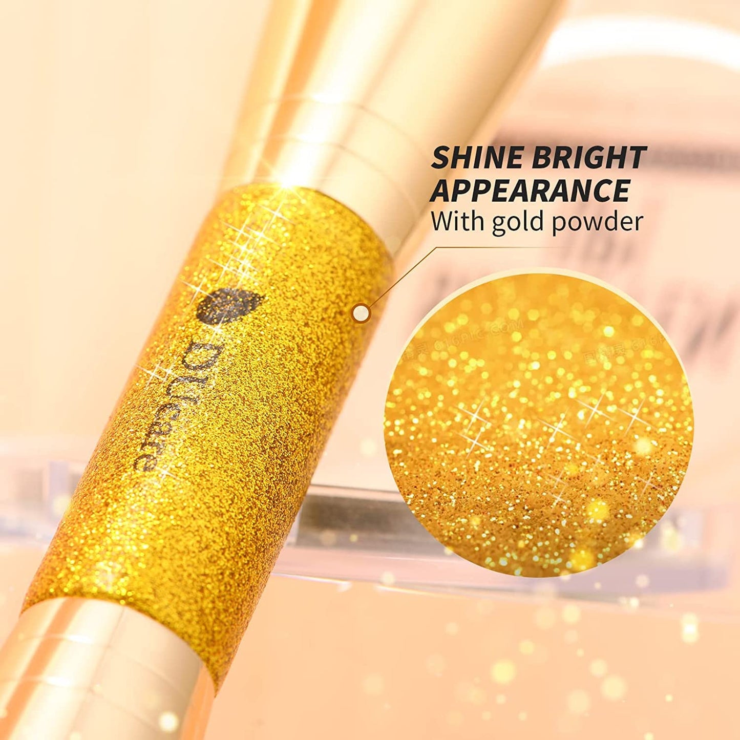 DUcare Dual End Foundation Brush - Professional Contour & Bronzer Tool for Liquid, Cream, & Powder Makeup | Gold Glitter Handle