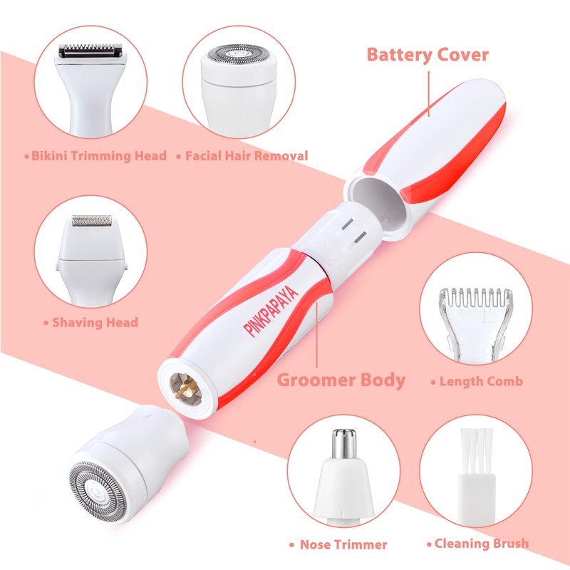 Pinkpapaya 4in1 Nose Hair Trimmer for Women,Facial Hair Remover,Electric Face Shaver Razor for Nose Ear,Bikini Trimmer,Facial Hair Removal,Tomato/p9k8