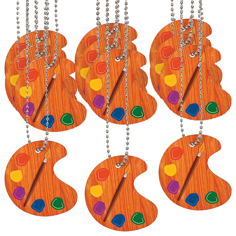 Fun Express Artist Paint Palette Necklaces - Paint Birthday Party Favors for Kids - Art Party Supplies - 12 pc