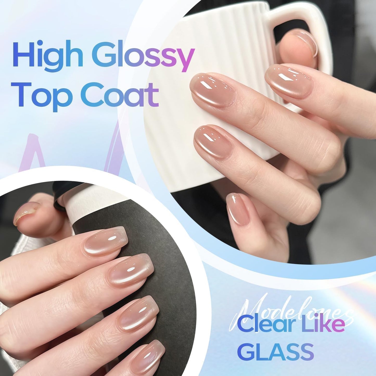 modelones Gel Top Coat, 15ml No Wipe Gel Nail Polish High Gloss Top Coat Shiny Long Lasting Clear Top for Acrylic Nails, Need U V/LED Lamp for Home DIY Gift Manicure Salon