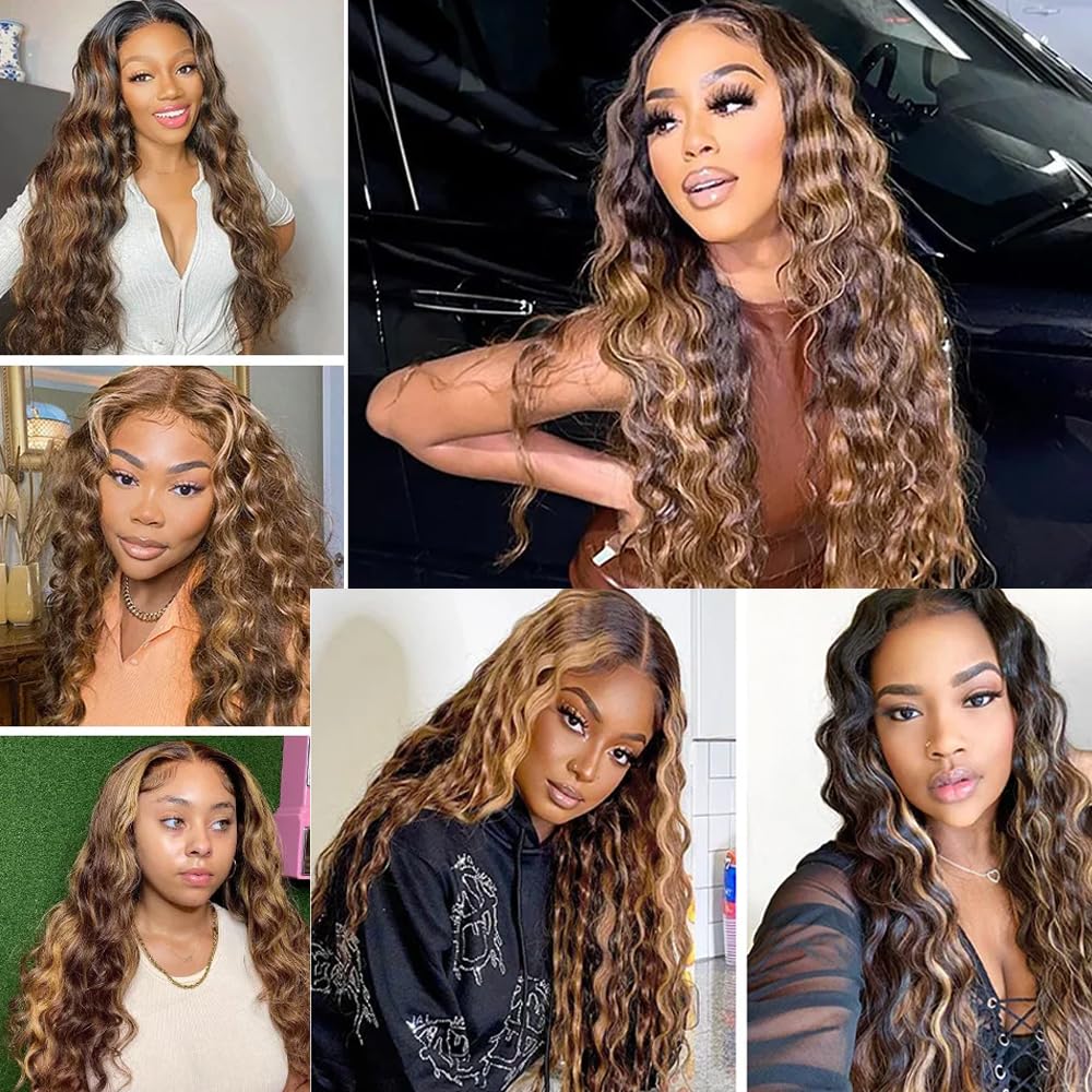 P427 Human Hair Bundles Highlight Deep Wave Bundles 12 inch Ombre Brown Bundle LadrXadr 4/27 Bundle Brown Color