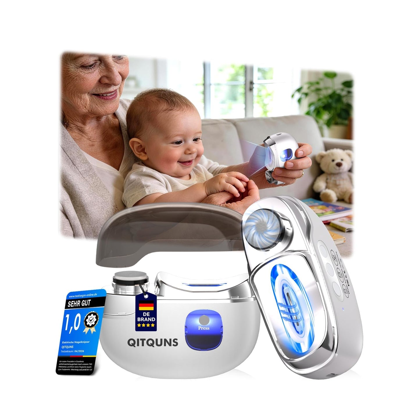 QITQUNS 2026 New 4-in-1 Electric Nail Clipper【HRC58 Precision Blades + 22,000 RPM】 Electric Nail Clippers for Seniors【0.01s Sensor Safety Stop】 Automatic Nail Clipper & Trimmer for Seniors & Adults