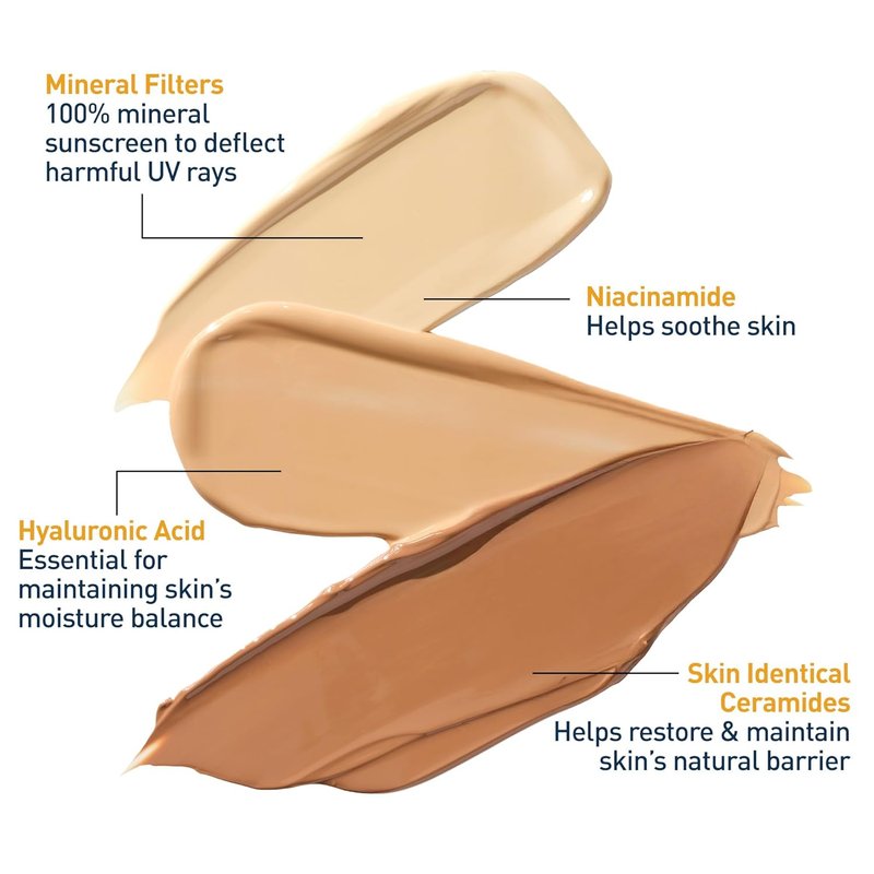 CeraVe Hydrating Mineral Sunscreen SPF 30 - Tinted Zinc Oxide Formula for Healthy Glow | 1.7 Oz