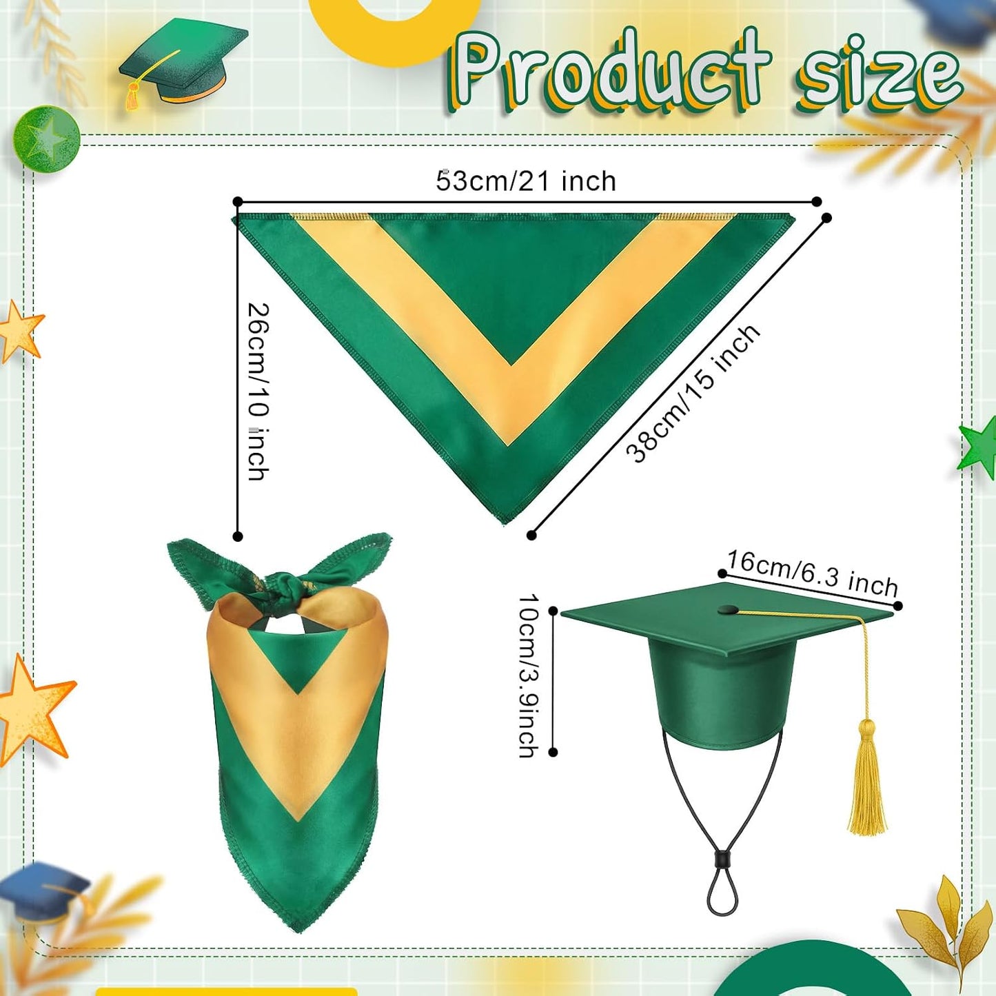 Dog Graduation Cap and Bandana Costume Set - Adjustable, Washable Pet Outfits for 2026 | Yellow, Small